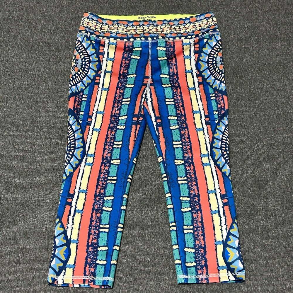 Jealous Tomato Women's Active Capri Leggings Aztec Multicolor Sz L (35x18.5)
